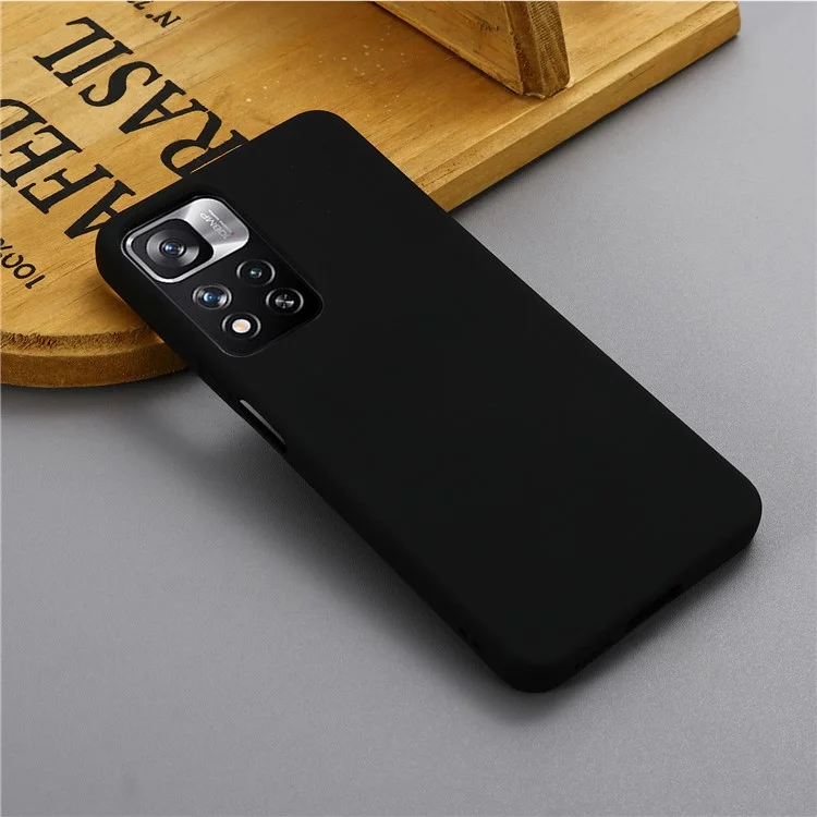 Smooth Touch Liquid Silicone Slim Soft Microfiber Lining Protective Case with Strap for Xiaomi Redmi Note 11 Pro 5G (China) (MediaTek)/11 Pro+ 5G - Black