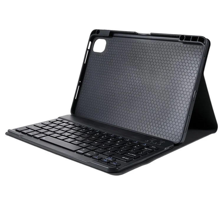 For Xiaomi Pad 5/Pad 5 Pro Pen Slot Design Tablet Protective Stand Case Cloth Texture Leather Cover + Wireless Bluetooth-compatible Keyboard - Black