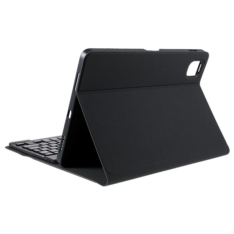 For Xiaomi Pad 5/Pad 5 Pro Pen Slot Design Tablet Protective Stand Case Cloth Texture Leather Cover + Wireless Bluetooth-compatible Keyboard - Black