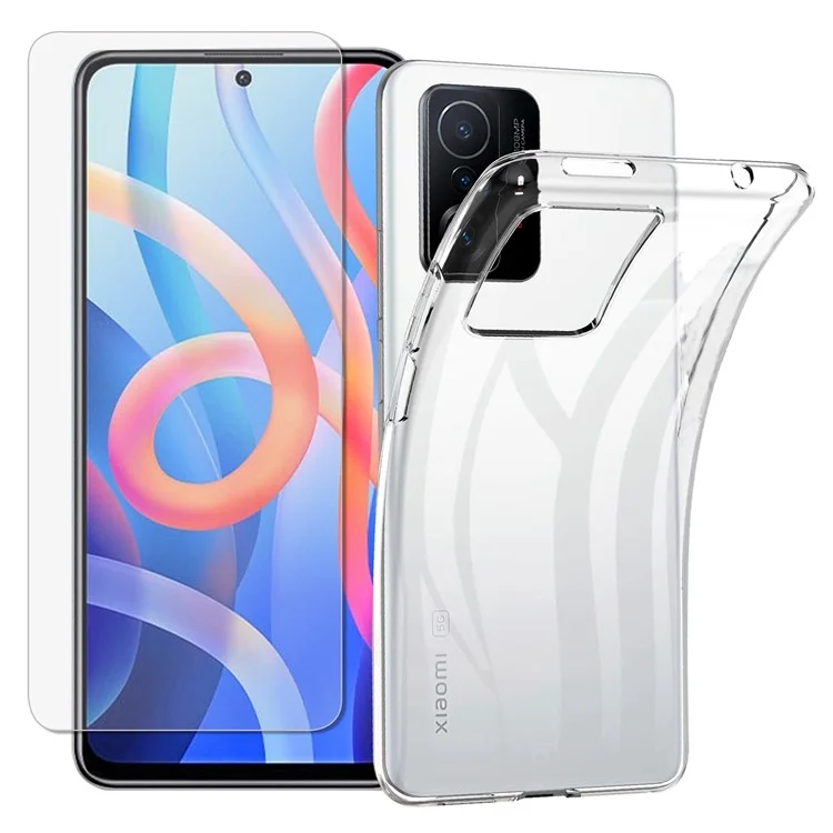 Transparente weiche TPU-Schutzhülle mit Panzerglas-Displayschutz für Xiaomi 11T/11T Pro