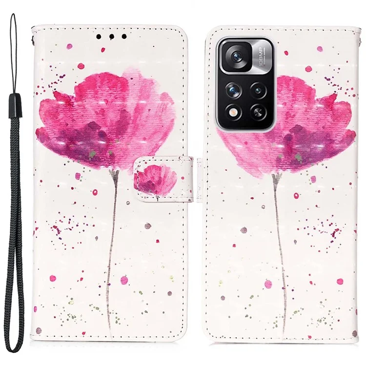 3D Pattern Printing Wallet PU Leather Phone Case with Strap for Xiaomi Redmi Note 11 Pro+ 5G / Note 11 Pro 5G (China) (Mediatek) - Flower