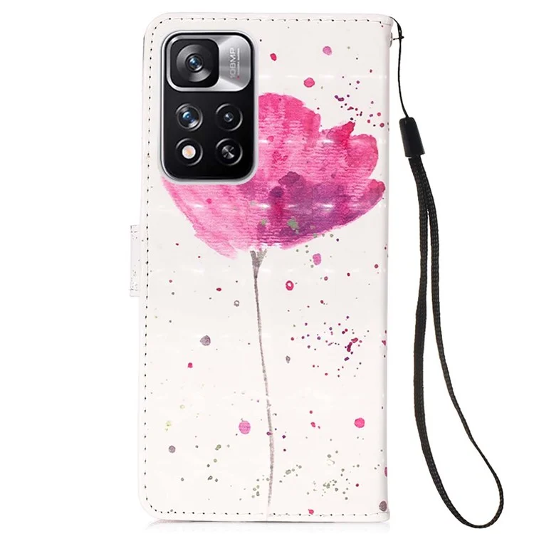 3D Pattern Printing Wallet PU Leather Phone Case with Strap for Xiaomi Redmi Note 11 Pro+ 5G / Note 11 Pro 5G (China) (Mediatek) - Flower