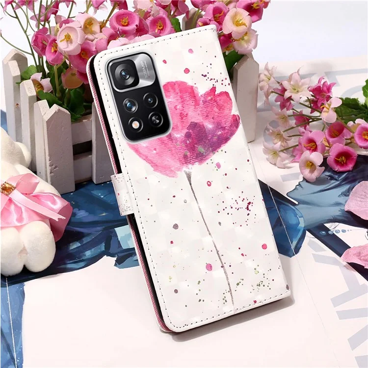 3D Pattern Printing Wallet PU Leather Phone Case with Strap for Xiaomi Redmi Note 11 Pro+ 5G / Note 11 Pro 5G (China) (Mediatek) - Flower