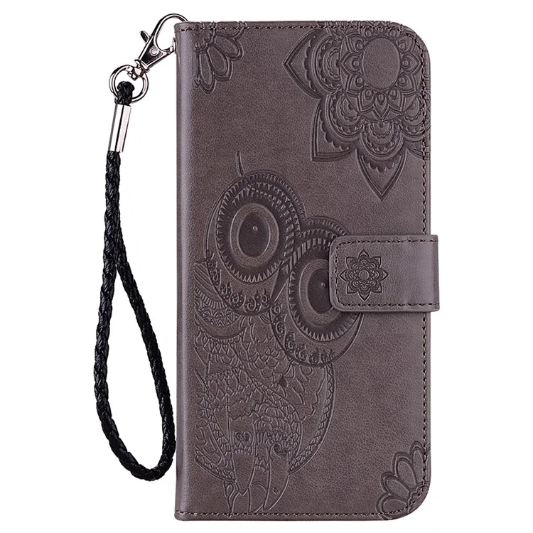 Décor de Ramine de Fleur de Chouette Empreinte Cuir PU + Couverture de Boîtier de Téléphone TPU Avec Portefeuille Stand Pour Xiaomi Redmi Note 11 Pro 5G (chine) (mediatek) / 11 Pro + 5G - Gris