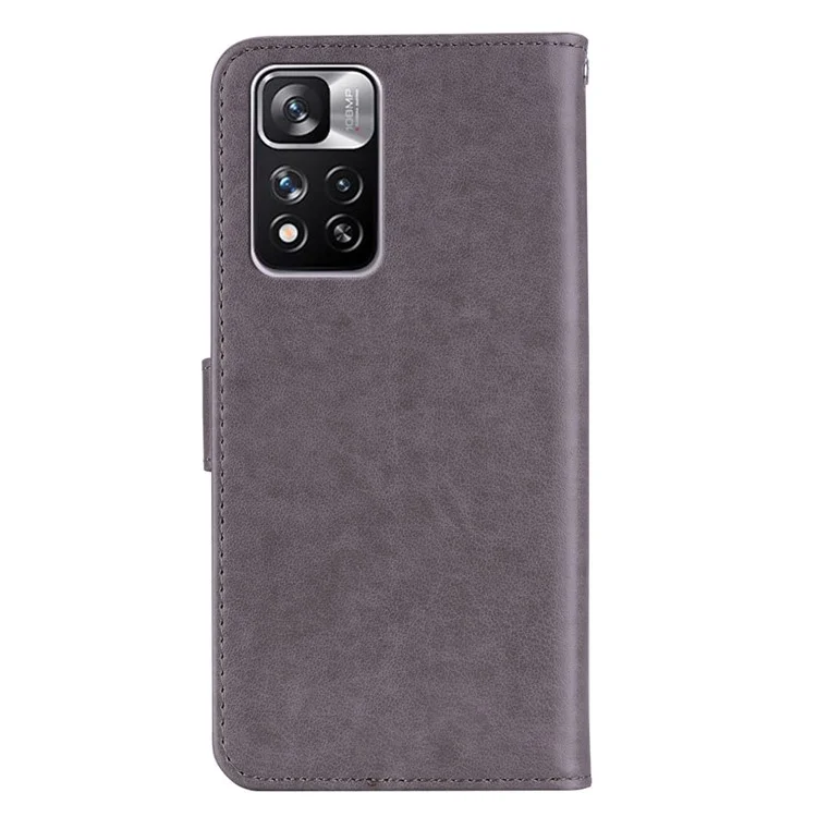 Décor de Ramine de Fleur de Chouette Empreinte Cuir PU + Couverture de Boîtier de Téléphone TPU Avec Portefeuille Stand Pour Xiaomi Redmi Note 11 Pro 5G (chine) (mediatek) / 11 Pro + 5G - Gris