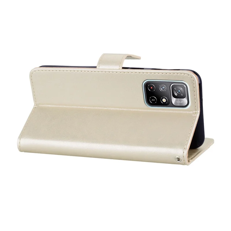 For Xiaomi Redmi Note 11 5G (China) (MediaTek)/Redmi Note 11T 5G/Note 11S 5G Anti-scratch PU Leather+TPU Flip Phone Case Stylish Imprinted Owl Flower Pattern Wallet Shell - Gold