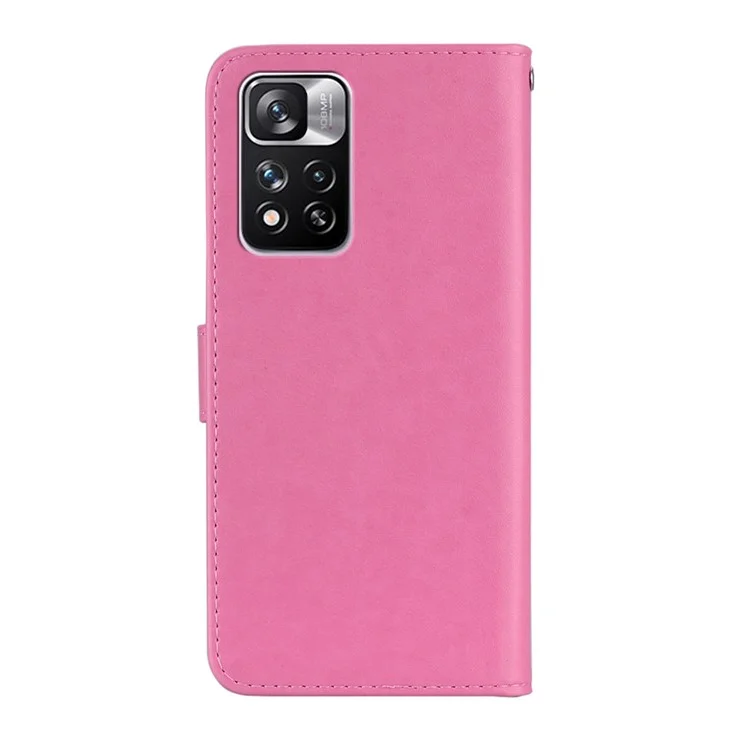 PU Leather Magnetic Clasp Rhinestone Decor Phone Case Wallet Stand Owl Flower Imprinted Shell Cover with Strap for Xiaomi Redmi Note 11 Pro 5G (China) (MediaTek)/11 Pro+ 5G - Rose