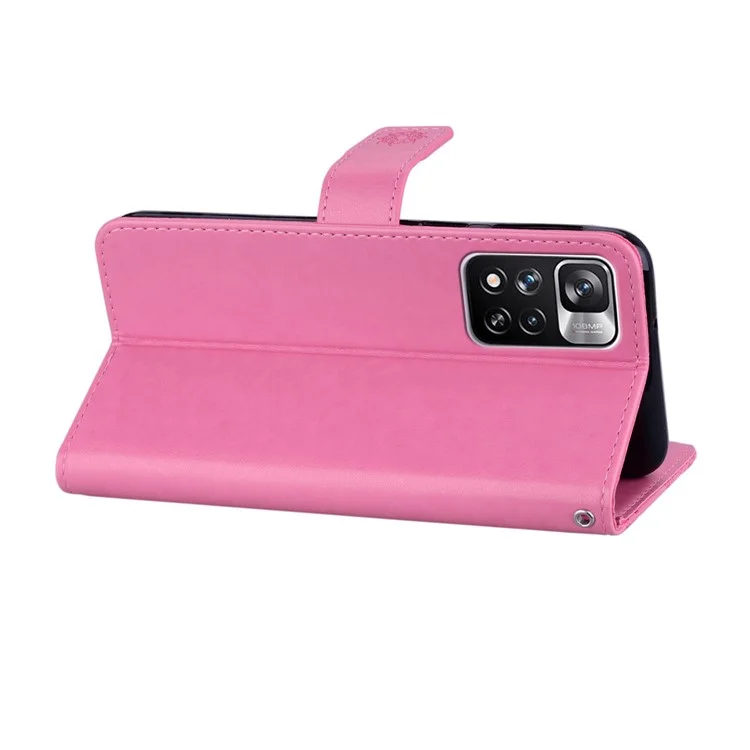 PU Leder Magnetic Claspe Strass Decor Phone Hülle Wallet Ständer Eule Blume Eingeprägte Schalenabdeckung Mit Riemen Für Xiaomi Redmi Note 11 Pro 5G (China) (MediaTek)/11 Pro+ 5G - Rose