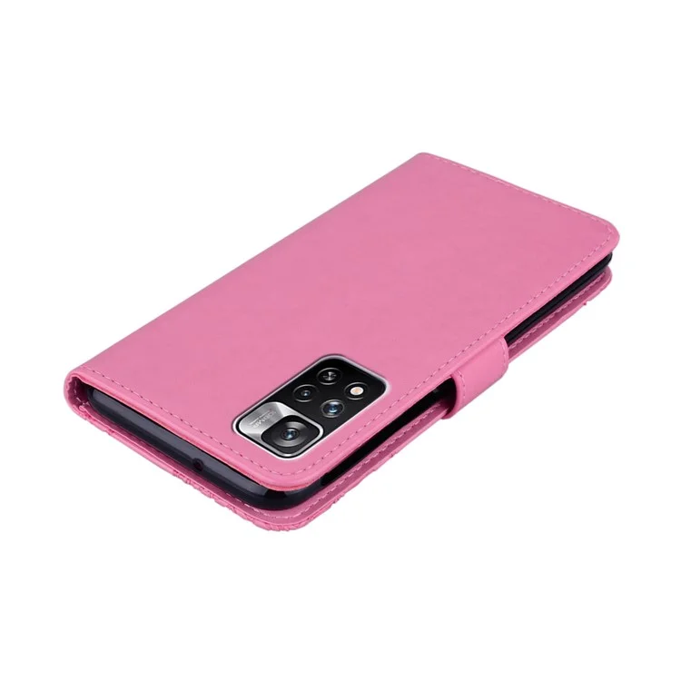 PU le Cuir Magnétique Fermaine de Décoration de Décoration de Téléphone Portefeuille de Téléphone Portefeuille Chouette Fleur de Fleur de Fleur de Coque en Coque Avec Bracelet Pour Xiaomi Redmi Note 11 Pro 5G (chine) (mediatek) / 11 Pro + 5G - Rose