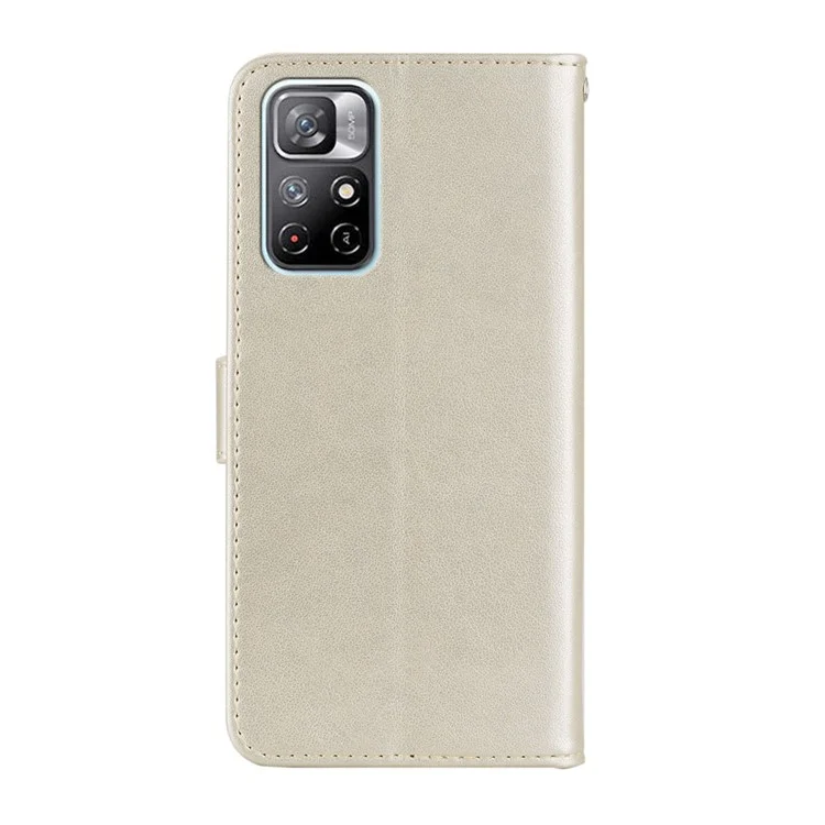 Custodia Per Telefono Cellulare Decorazione Decorazione Strass Flip PU Custodia a Chiusura Magnetica in Pelle Compatibile Per Xiaomi Redmi Nota 11 5G (cina) (mediatiatek)/redmi Nota 11t 5g/nota 11S 5G Wallet Stand Owl Floro Shelch Shell Exprinted Telefono Conchiglia - Oro