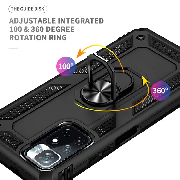 Anel Função Suporte Anti-Risco Resistente a Choques PC Rígido TPU Macio Caso Protetor para Xiaomi Redmi Note 11 5G (China) (MediaTek)/Redmi Note 11T 5G/Note 11S 5G - Preto