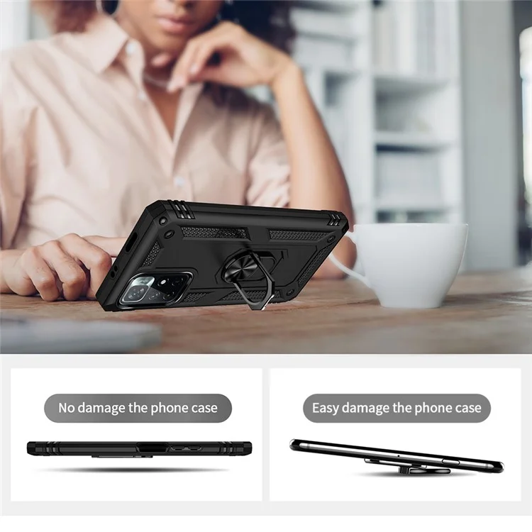 Anel Função Suporte Anti-Risco Resistente a Choques PC Rígido TPU Macio Caso Protetor para Xiaomi Redmi Note 11 5G (China) (MediaTek)/Redmi Note 11T 5G/Note 11S 5G - Preto