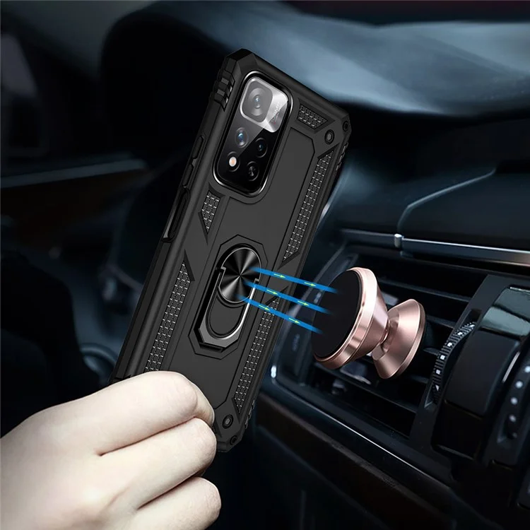 Custodia per telefono cellulare in PC rigido antigraffio e TPU morbido con supporto ad anello a prova di caduta per Xiaomi Redmi Note 11 Pro 5G (Cina) (MediaTek)/Note 11 Pro+ 5G - Nero