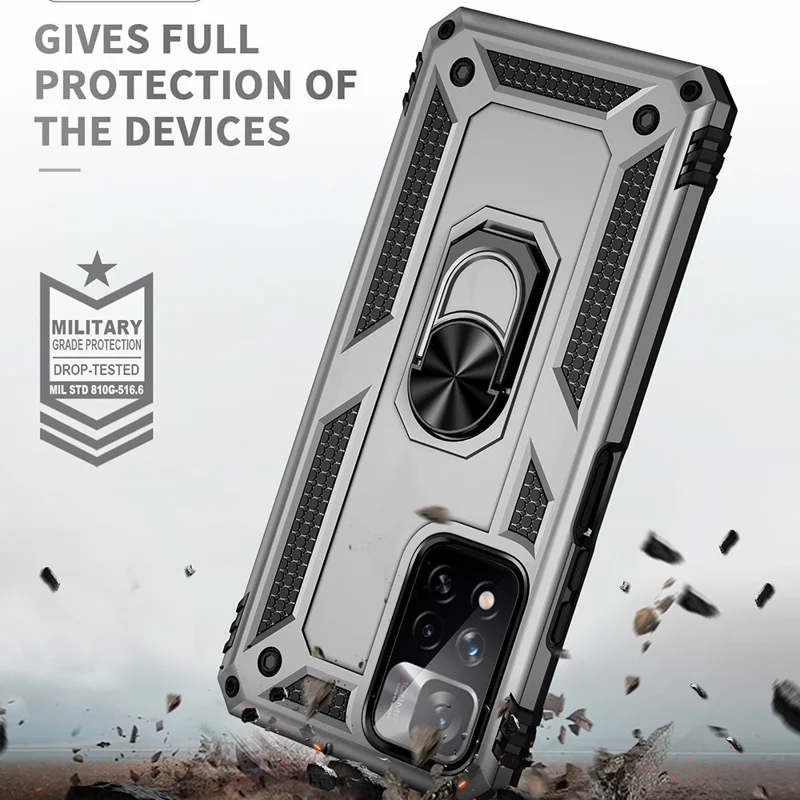 Drop-proof Anti-scratch Hard PC Soft TPU Mobile Phone Case with Ring Kickstand for Xiaomi Redmi Note 11 Pro 5G (China) (MediaTek)/Note 11 Pro+ 5G - Silver
