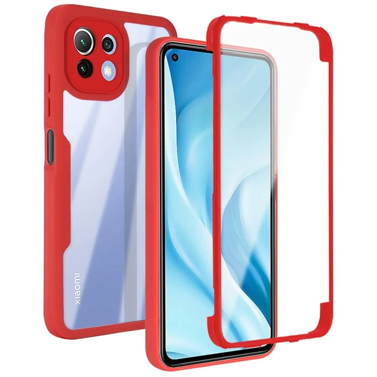 Scratch-resistant Phone Case PET Screen Protector + Acrylic Back Panel + TPU Frame Cover for Xiaomi Mi 11 Lite 4G/5G / 11 Lite 5G NE - Red