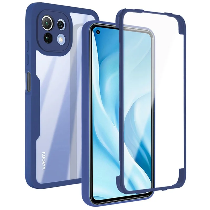 Scratch-resistant Phone Case PET Screen Protector + Acrylic Back Panel + TPU Frame Cover for Xiaomi Mi 11 Lite 4G/5G / 11 Lite 5G NE - Navy Blue