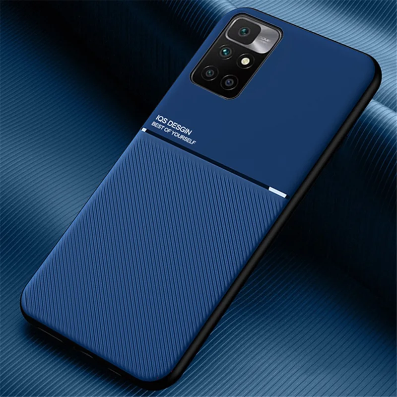 Anti-shock Phone Bag Case TPU Phone Shell PU Leather Shockproof Phone Cover with Built-in Magnetic Metal Sheet for Xiaomi Redmi Note 11 4G (MediaTek)/Redmi 10 4G (2021)/Redmi 10 2022 4G - Blue
