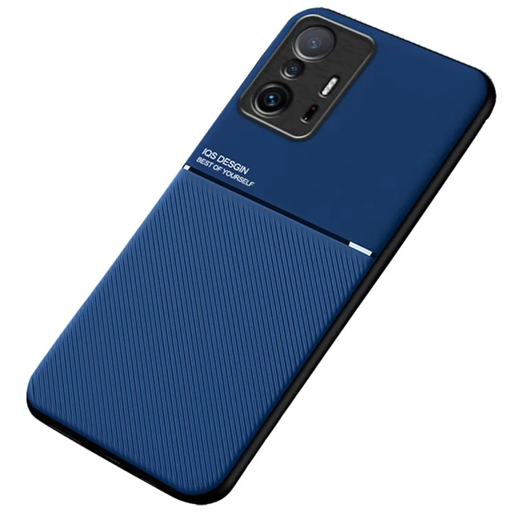 Bolsa de Telefone Celular Texturizada Caso TPU + Capa de Telefone Couro PU à Prova de Choque com Folha de Metal Magnética Embutida para Xiaomi 11T Pro / Xiaomi 11T - Azul