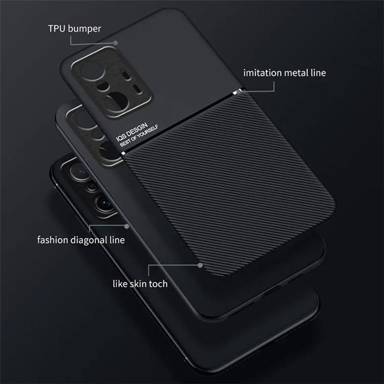 Bolsa de Telefone Celular Texturizada Caso TPU + Capa de Telefone Couro PU à Prova de Choque com Folha de Metal Magnética Embutida para Xiaomi 11T Pro / Xiaomi 11T - Azul