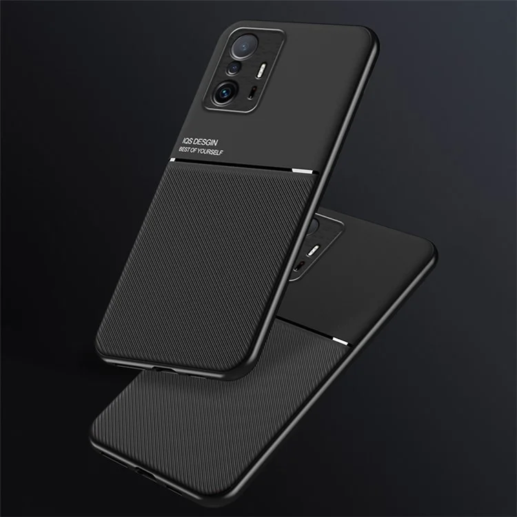 Bolsa de Telefone Celular Texturizada Caso TPU + Capa de Telefone Couro PU à Prova de Choque com Folha de Metal Magnética Embutida para Xiaomi 11T Pro / Xiaomi 11T - Azul
