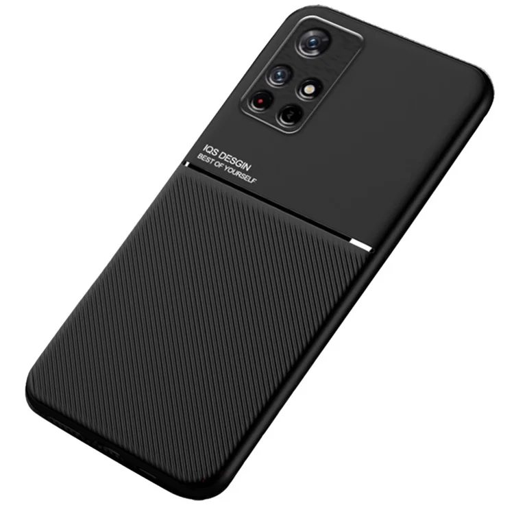 Anti-fingerprint Dustproof Mobile Phone Case TPU + PU Leather Shockproof Phone Cover with Built-in Magnetic Metal Sheet for Xiaomi Redmi Note 11 5G (China) (MediaTek)/Redmi Note 11T 5G/Note 11S 5G - Black