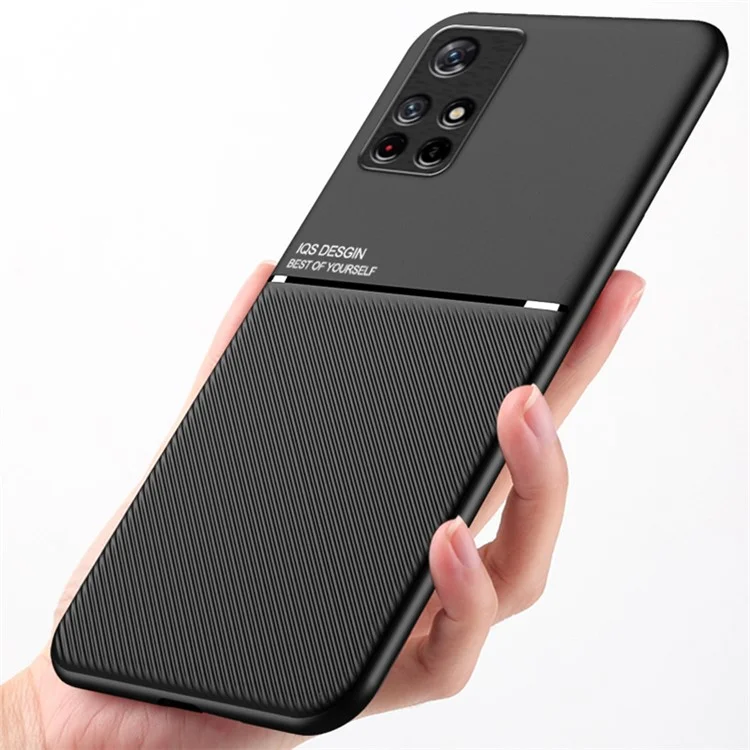 Anti-fingerprint Dustproof Mobile Phone Case TPU + PU Leather Shockproof Phone Cover with Built-in Magnetic Metal Sheet for Xiaomi Redmi Note 11 5G (China) (MediaTek)/Redmi Note 11T 5G/Note 11S 5G - Black
