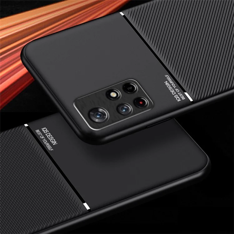 Anti-fingerprint Dustproof Mobile Phone Case TPU + PU Leather Shockproof Phone Cover with Built-in Magnetic Metal Sheet for Xiaomi Redmi Note 11 5G (China) (MediaTek)/Redmi Note 11T 5G/Note 11S 5G - Black