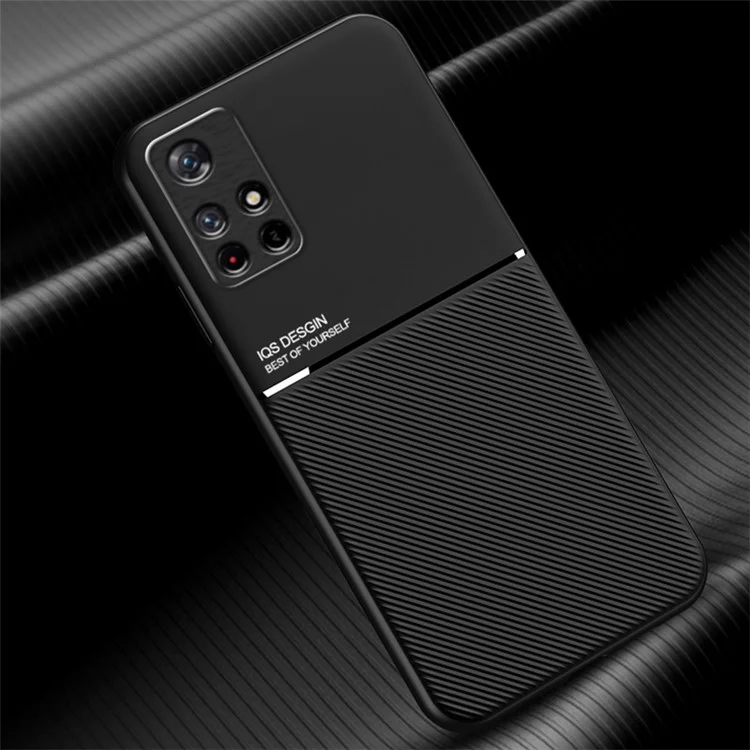 Anti-fingerprint Dustproof Mobile Phone Case TPU + PU Leather Shockproof Phone Cover with Built-in Magnetic Metal Sheet for Xiaomi Redmi Note 11 5G (China) (MediaTek)/Redmi Note 11T 5G/Note 11S 5G - Black
