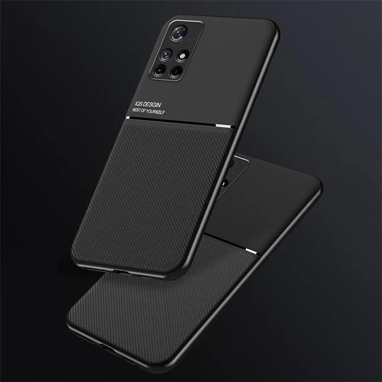 Anti-fingerprint Dustproof Mobile Phone Case TPU + PU Leather Shockproof Phone Cover with Built-in Magnetic Metal Sheet for Xiaomi Redmi Note 11 5G (China) (MediaTek)/Redmi Note 11T 5G/Note 11S 5G - Black