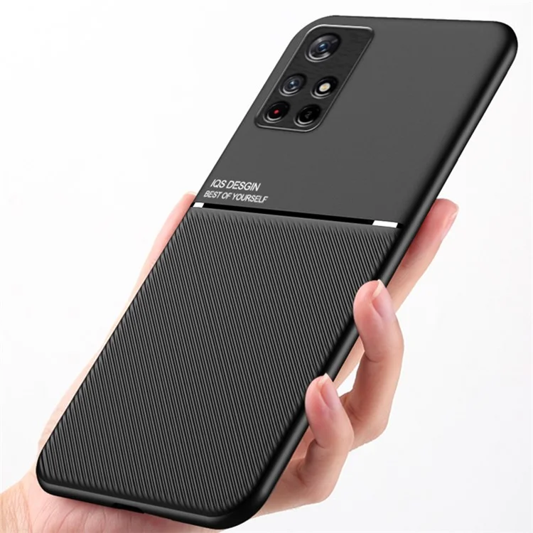 Étui de Téléphone Mobile TPU + PU Couvercle de Téléphone en Cuir en Cuir Avec Feuille de Métal Magnétique Intégré Pour Xiaomi Redmi Note 11 Pro + 5G / Note 11 Pro 5G (chine) (MediaTek) - le Noir