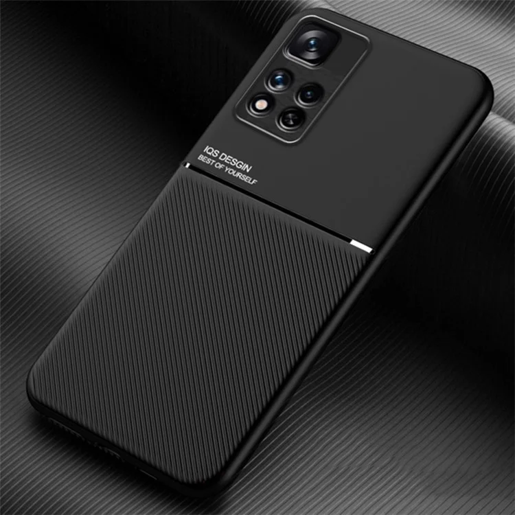 Étui de Téléphone Mobile TPU + PU Couvercle de Téléphone en Cuir en Cuir Avec Feuille de Métal Magnétique Intégré Pour Xiaomi Redmi Note 11 Pro + 5G / Note 11 Pro 5G (chine) (MediaTek) - le Noir