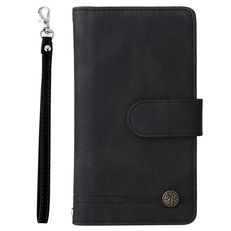 Cutanée PU en Cuir pu Slots de Cartes à Fermeture Éclair du Portefeuille à Zéro Strippositions Couvertures Imprendes Couvertures Pour Strap Pour Xiaomi Redmi Note 11 5G (chine) (mediatek) / Redmi Note 11T 5G / Note 11S 5G - le Noir