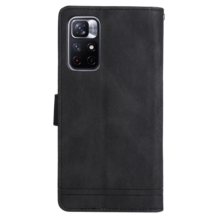 Cutanée PU en Cuir pu Slots de Cartes à Fermeture Éclair du Portefeuille à Zéro Strippositions Couvertures Imprendes Couvertures Pour Strap Pour Xiaomi Redmi Note 11 5G (chine) (mediatek) / Redmi Note 11T 5G / Note 11S 5G - le Noir