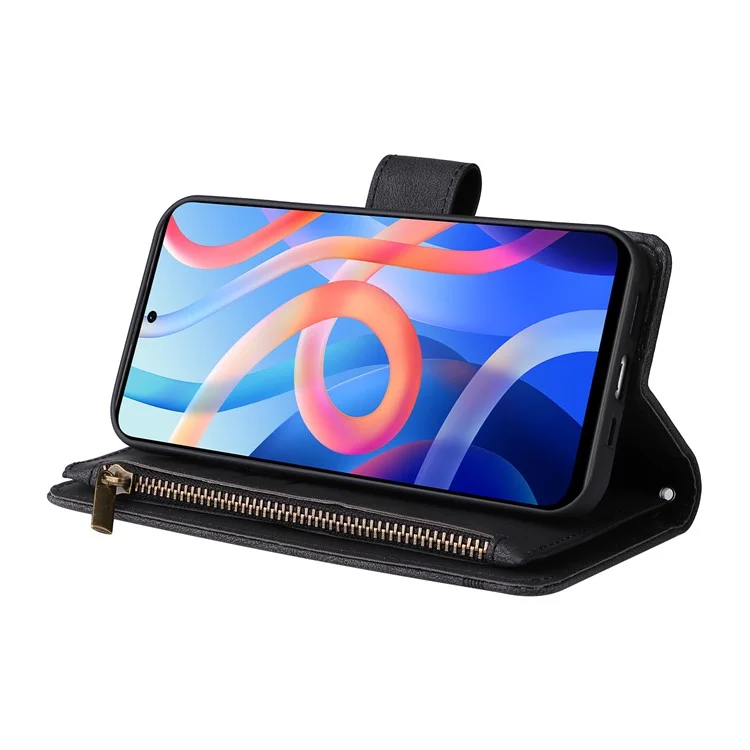 Cutanée PU en Cuir pu Slots de Cartes à Fermeture Éclair du Portefeuille à Zéro Strippositions Couvertures Imprendes Couvertures Pour Strap Pour Xiaomi Redmi Note 11 5G (chine) (mediatek) / Redmi Note 11T 5G / Note 11S 5G - le Noir