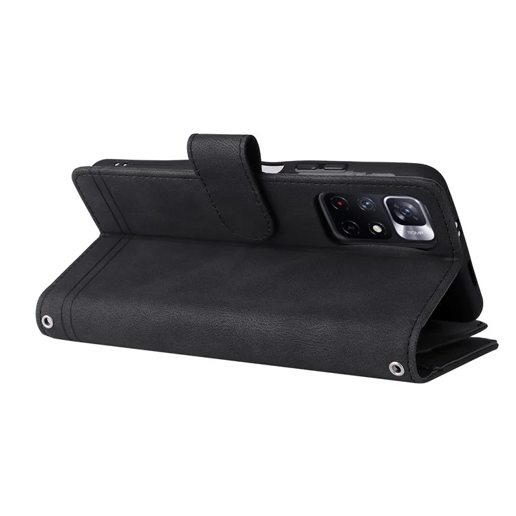 Cutanée PU en Cuir pu Slots de Cartes à Fermeture Éclair du Portefeuille à Zéro Strippositions Couvertures Imprendes Couvertures Pour Strap Pour Xiaomi Redmi Note 11 5G (chine) (mediatek) / Redmi Note 11T 5G / Note 11S 5G - le Noir