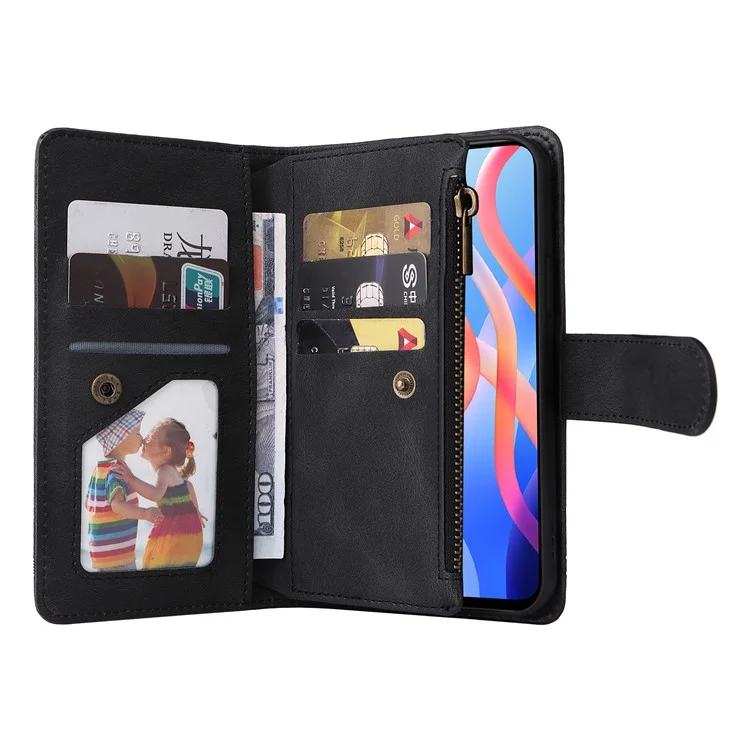 Cutanée PU en Cuir pu Slots de Cartes à Fermeture Éclair du Portefeuille à Zéro Strippositions Couvertures Imprendes Couvertures Pour Strap Pour Xiaomi Redmi Note 11 5G (chine) (mediatek) / Redmi Note 11T 5G / Note 11S 5G - le Noir