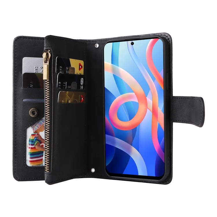 Cutanée PU en Cuir pu Slots de Cartes à Fermeture Éclair du Portefeuille à Zéro Strippositions Couvertures Imprendes Couvertures Pour Strap Pour Xiaomi Redmi Note 11 5G (chine) (mediatek) / Redmi Note 11T 5G / Note 11S 5G - le Noir