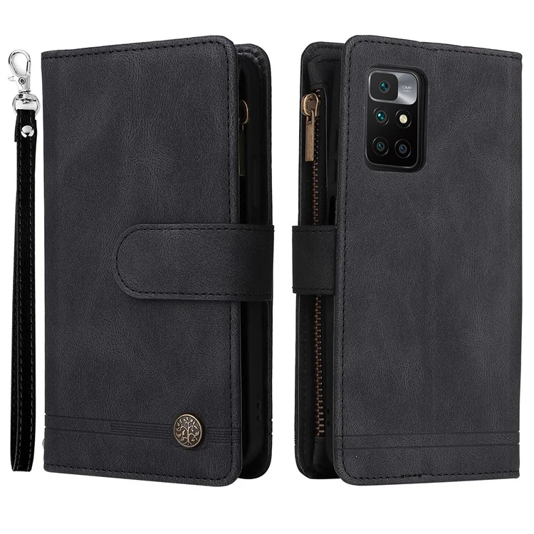 Para Xiaomi Redmi Note 11 4G (MediaTek) / Redmi 10 4G (2021) / Redmi 10 2022 4G / 10 Prime Capa de Couro de PU Wallet Stand Protective Cover - Preto