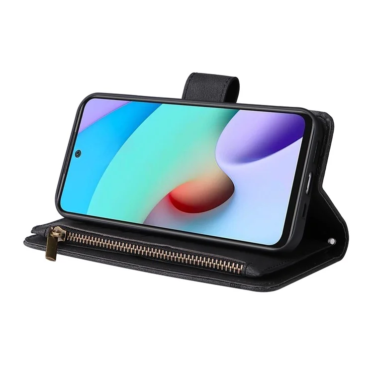 Para Xiaomi Redmi Note 11 4G (MediaTek) / Redmi 10 4G (2021) / Redmi 10 2022 4G / 10 Prime Capa de Couro de PU Wallet Stand Protective Cover - Preto