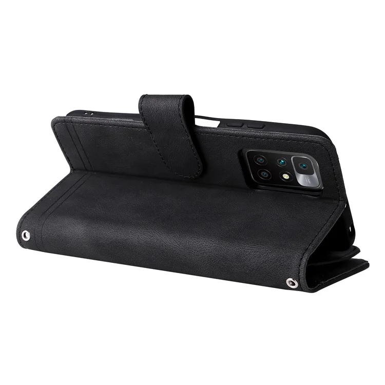 Para Xiaomi Redmi Note 11 4G (MediaTek) / Redmi 10 4G (2021) / Redmi 10 2022 4G / 10 Prime Capa de Couro de PU Wallet Stand Protective Cover - Preto