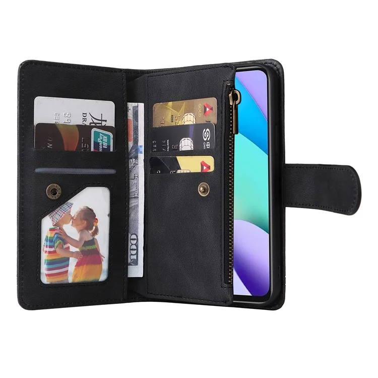 Para Xiaomi Redmi Note 11 4G (MediaTek) / Redmi 10 4G (2021) / Redmi 10 2022 4G / 10 Prime Capa de Couro de PU Wallet Stand Protective Cover - Preto
