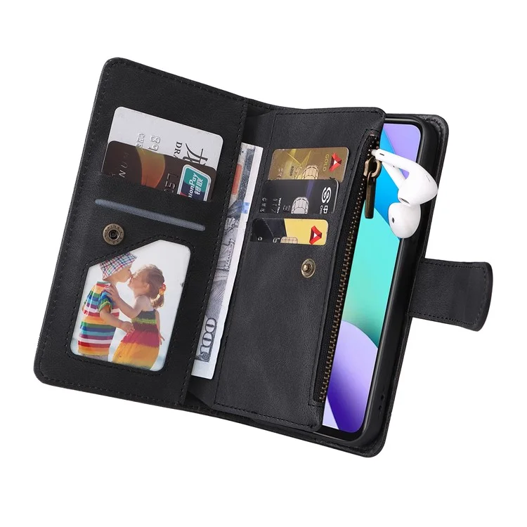 Para Xiaomi Redmi Note 11 4G (MediaTek) / Redmi 10 4G (2021) / Redmi 10 2022 4G / 10 Prime Capa de Couro de PU Wallet Stand Protective Cover - Preto