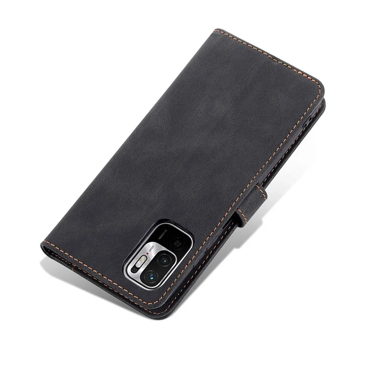 AZNS Leather Case Scratch-resistant Wallet Stand Phone Cover for Xiaomi Poco M3 Pro 4G/5G/Redmi Note 10 5G/Redmi Note 10T 5G - Black
