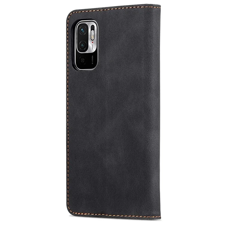 AZNS Leather Case Scratch-resistant Wallet Stand Phone Cover for Xiaomi Poco M3 Pro 4G/5G/Redmi Note 10 5G/Redmi Note 10T 5G - Black