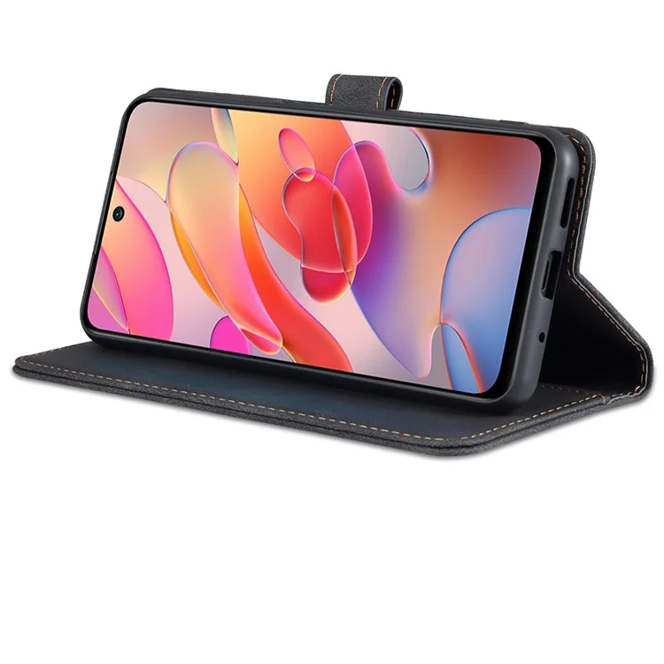 AZNS Leather Case Scratch-resistant Wallet Stand Phone Cover for Xiaomi Poco M3 Pro 4G/5G/Redmi Note 10 5G/Redmi Note 10T 5G - Black