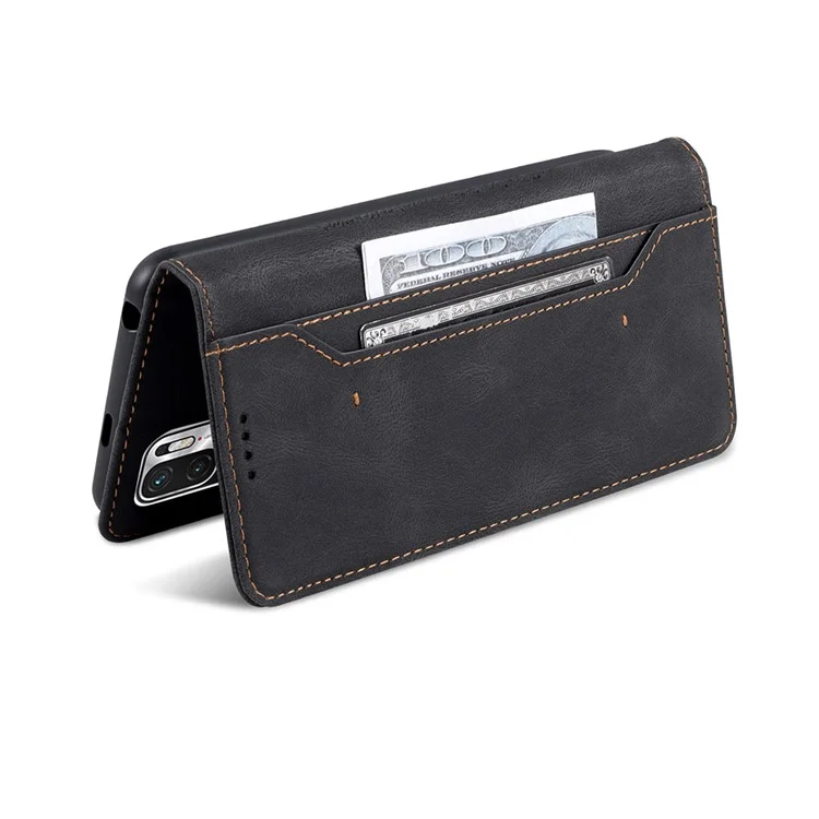 AZNS Leather Case Scratch-resistant Wallet Stand Phone Cover for Xiaomi Poco M3 Pro 4G/5G/Redmi Note 10 5G/Redmi Note 10T 5G - Black
