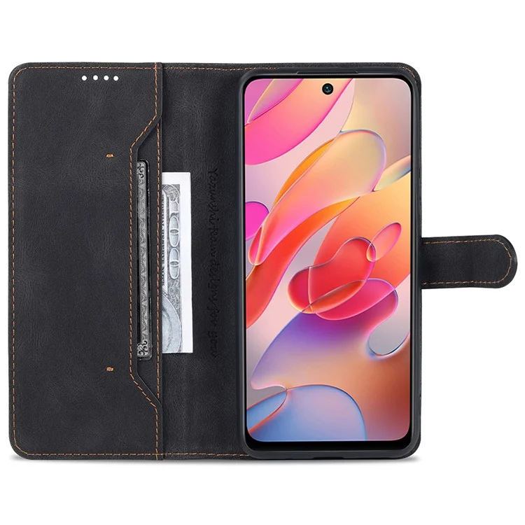 AZNS Leather Case Scratch-resistant Wallet Stand Phone Cover for Xiaomi Poco M3 Pro 4G/5G/Redmi Note 10 5G/Redmi Note 10T 5G - Black