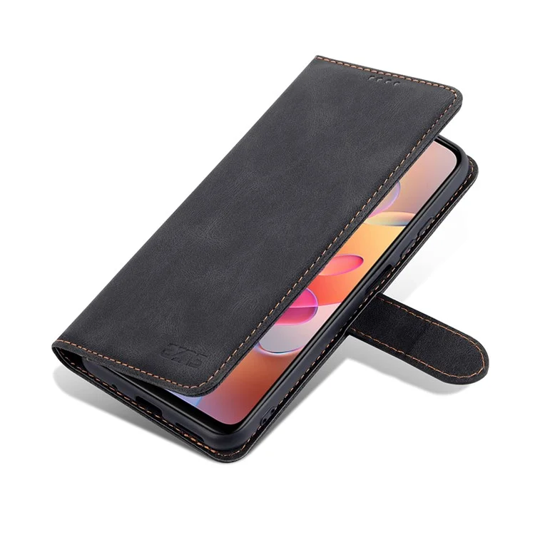 AZNS Leather Case Scratch-resistant Wallet Stand Phone Cover for Xiaomi Poco M3 Pro 4G/5G/Redmi Note 10 5G/Redmi Note 10T 5G - Black