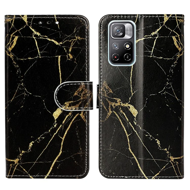 Stampa Modello PU Pfaro Pferettore Pullotto Chiusa Magnetica Coperchio Flip Protectivo Per Xiaomi Redmi Note 11 5G (cina) (mediatiatek)/redmi Nota 11T 5g/nota 11S 5G - Marmo Nero/oro