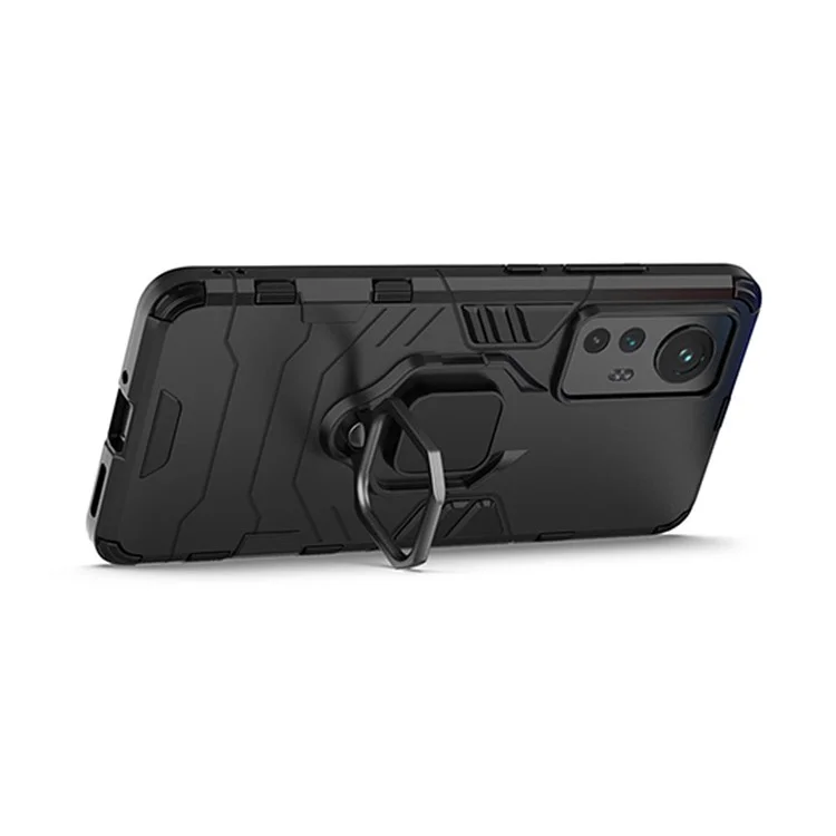 Hybrid Hard PC Soft TPU Doppelschutz Sturzsichere Hülle mit Ringhalterung und Ständer für Xiaomi 12 5G/12X 5G/12S 5G - Schwarz